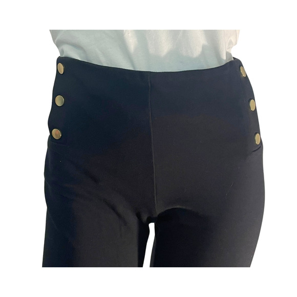 3/$30 Ann Taylor Factory Sz M Leggings 3/4 Length Black Sailor Button Waist - Picture 5 of 7